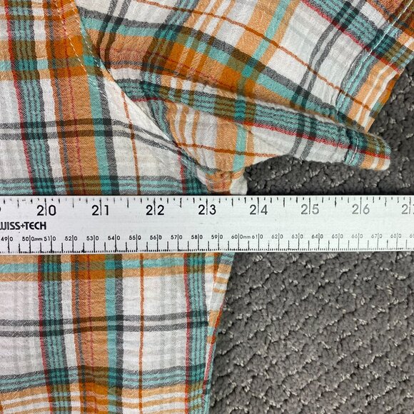 Kuhl Shirt Button Up Organic Cotton Men's XL fits like Large Orange Plaid Hiking - Picture 8 of 10